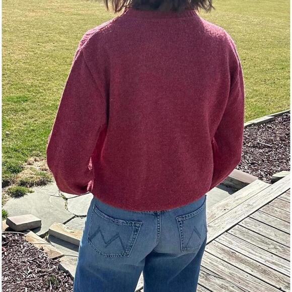 Vintage 60s Jantzen Sweater Cable Knit Crew Neck Burgundy Red SIZE L - Picture 2 of 7